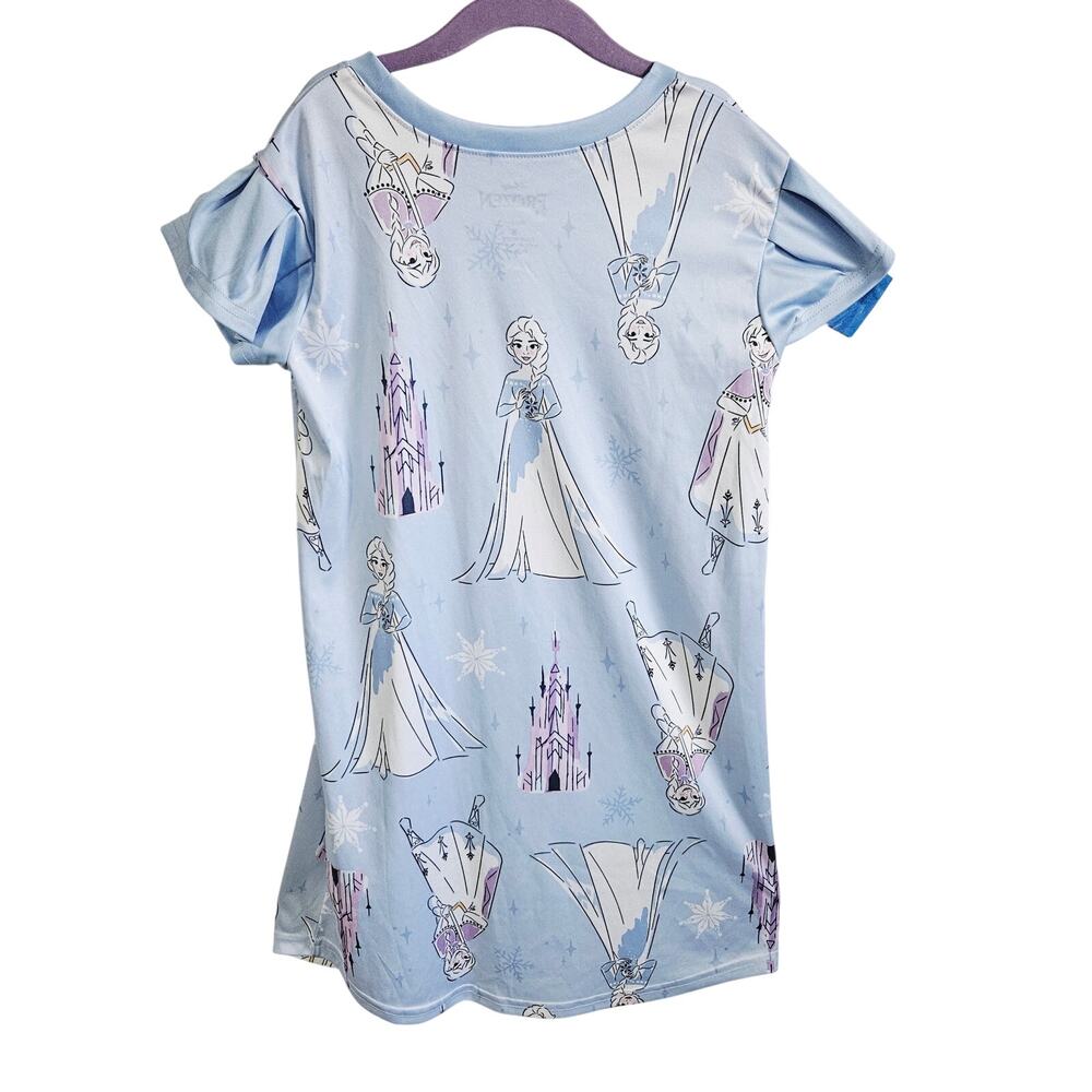 Disney Frozen Nightgown Pajama Dress Pastel Blue Elsa Anna Snowflake Size 8 - Picture 4 of 7